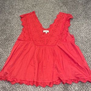 Lucky Brand Coral Lace and Embroidered Top